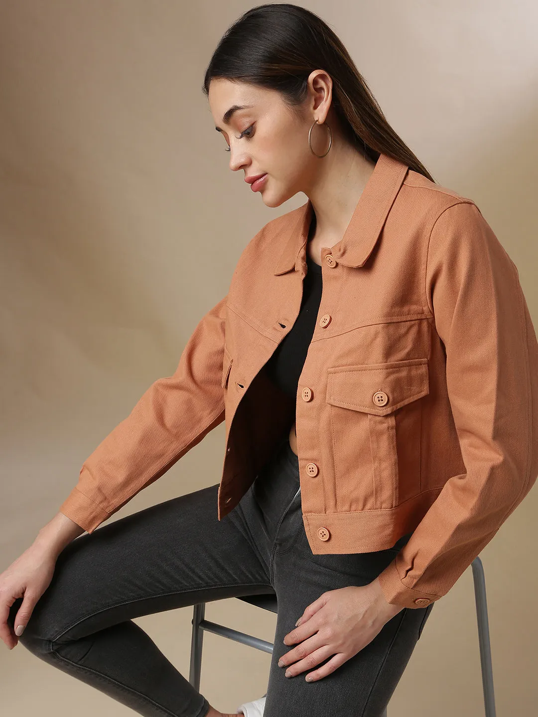 Campus Sutra Women Solid Stylish Casual Denim Jacket