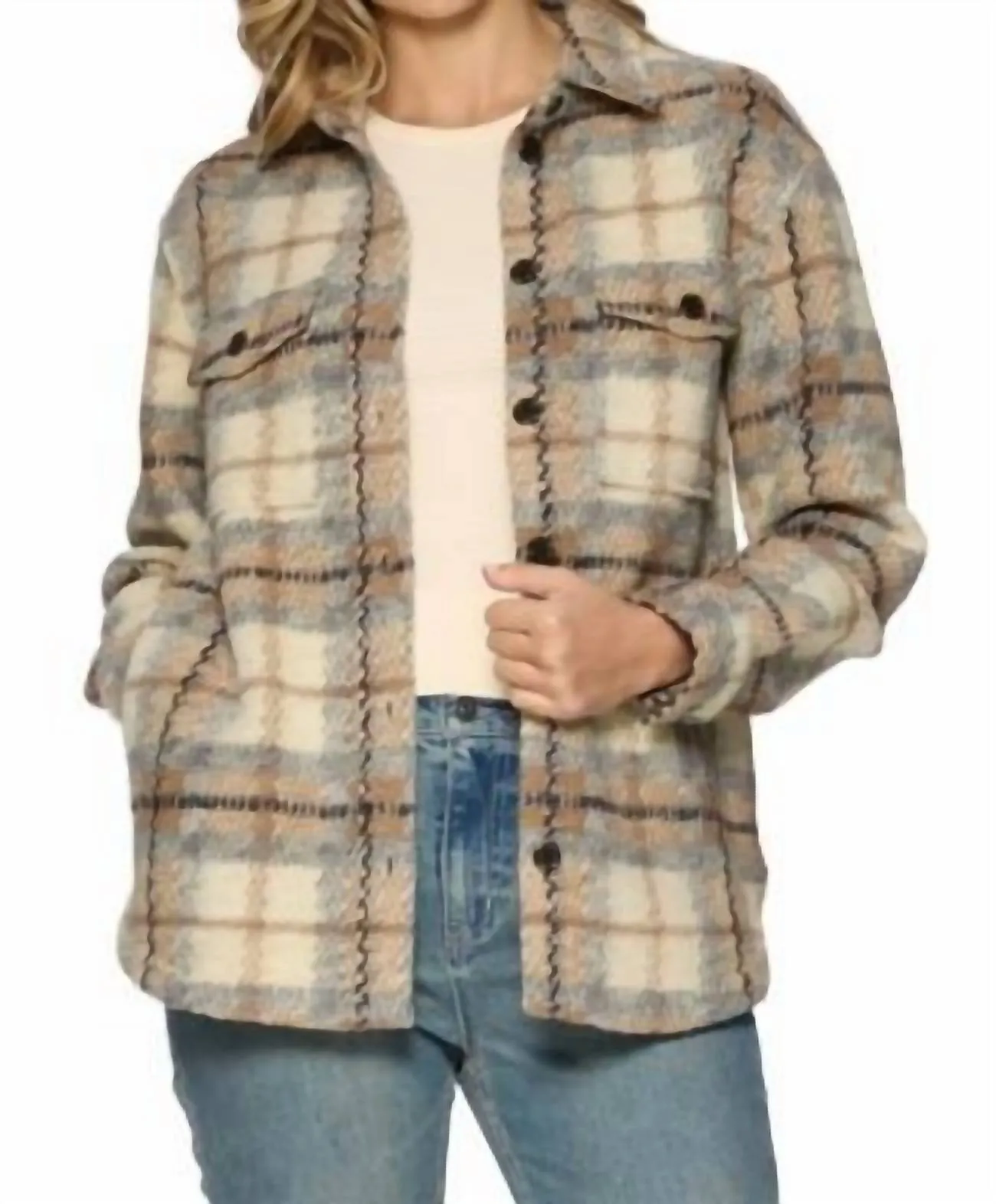 Chatom Knit Shacket In Tan/brown/black