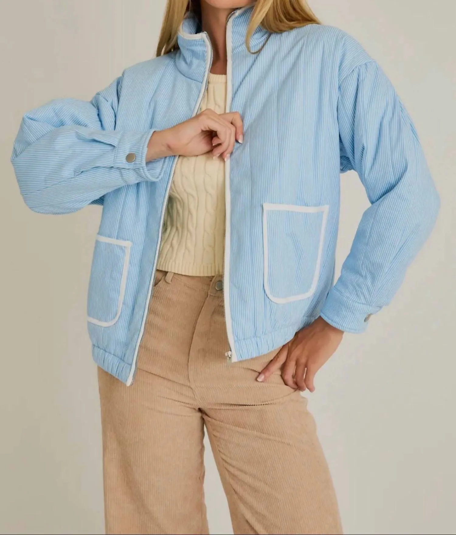 Cloudline Quilted Jacket In Baby Blue/white