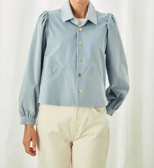 Colby Snap Front Corduroy Jacket In Mineral Blue