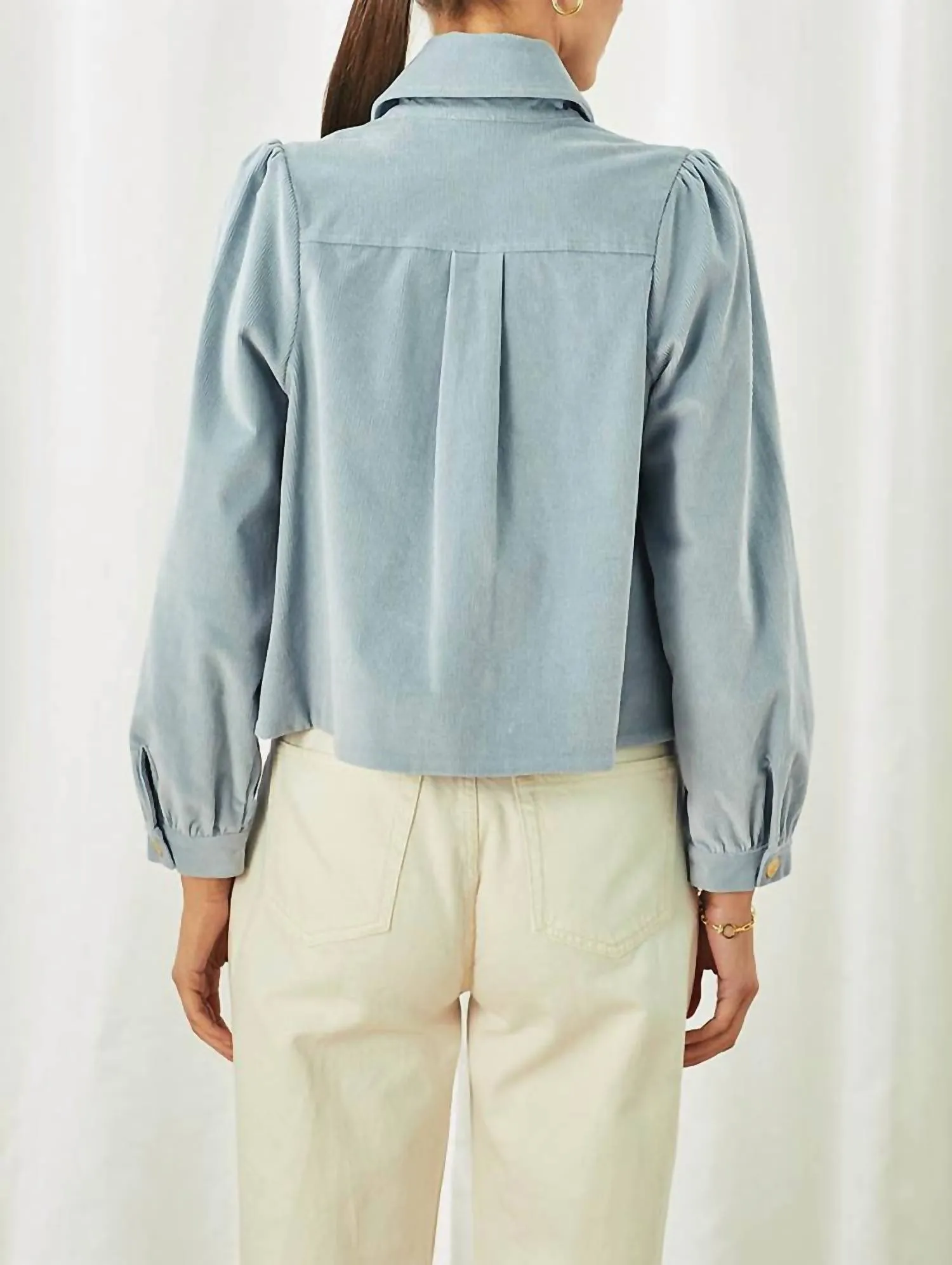 Colby Snap Front Corduroy Jacket In Mineral Blue