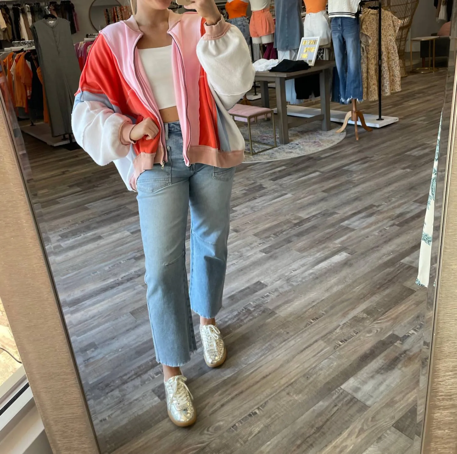 Colorblock Zip Up Jacket In Pink/orange/blue