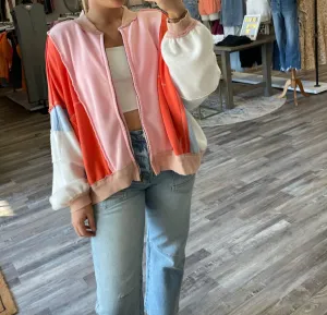 Colorblock Zip Up Jacket In Pink/orange/blue
