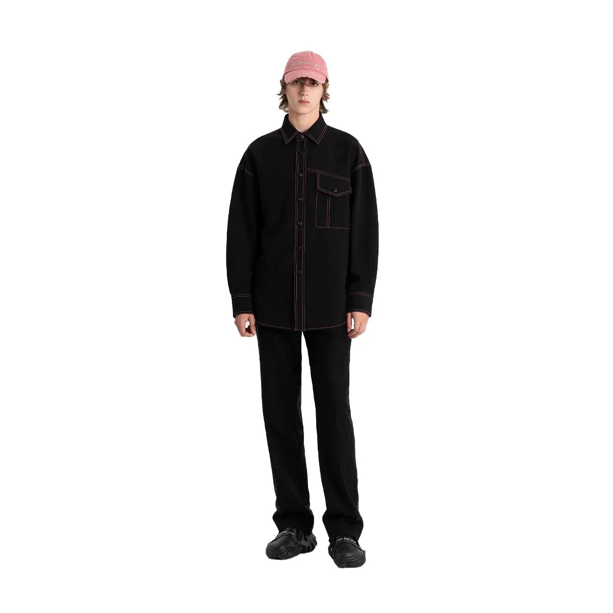 Contrast Stitching Shirt 'Black'