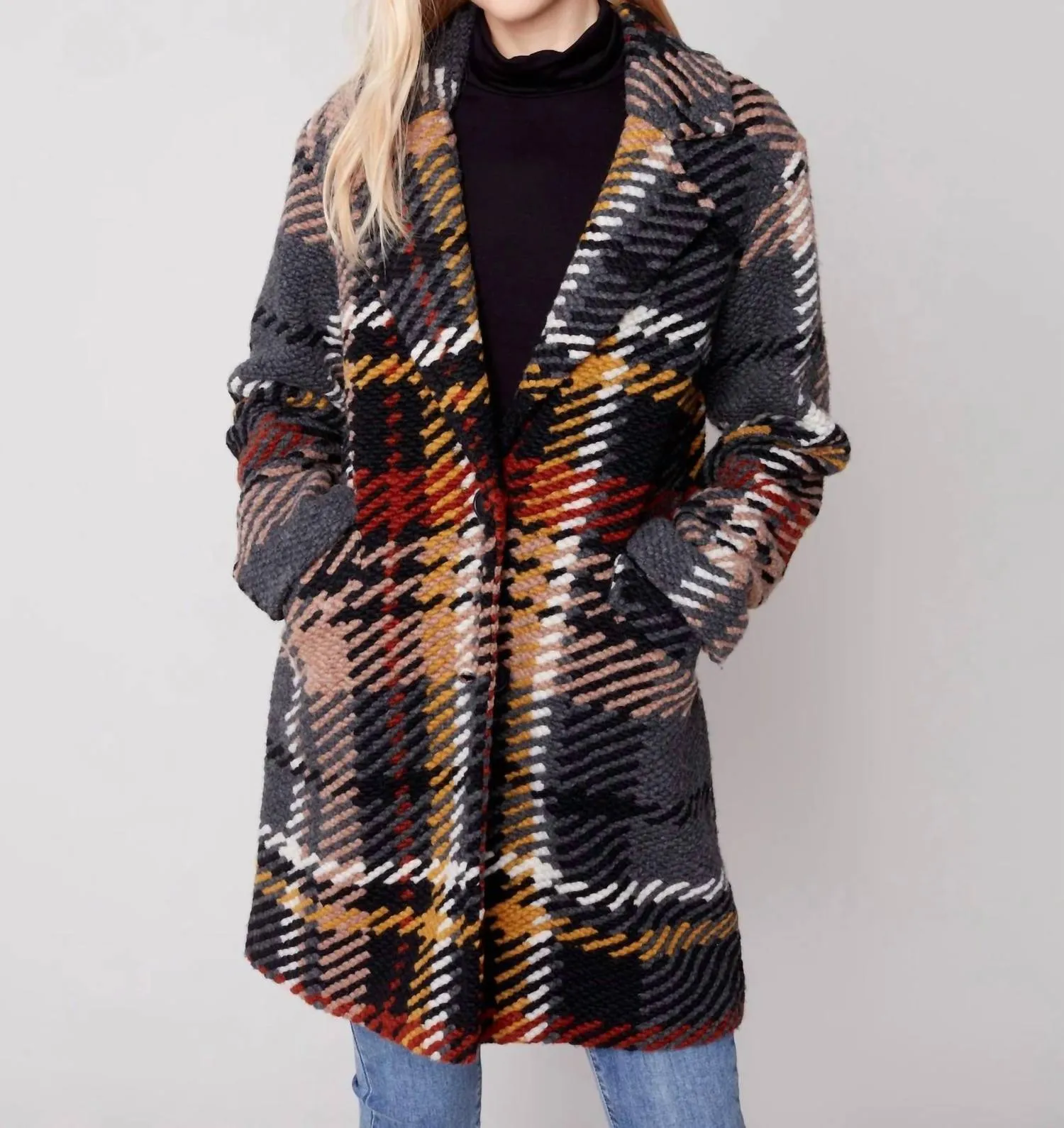 Cora Boucle Knit Coat In Gold/grown