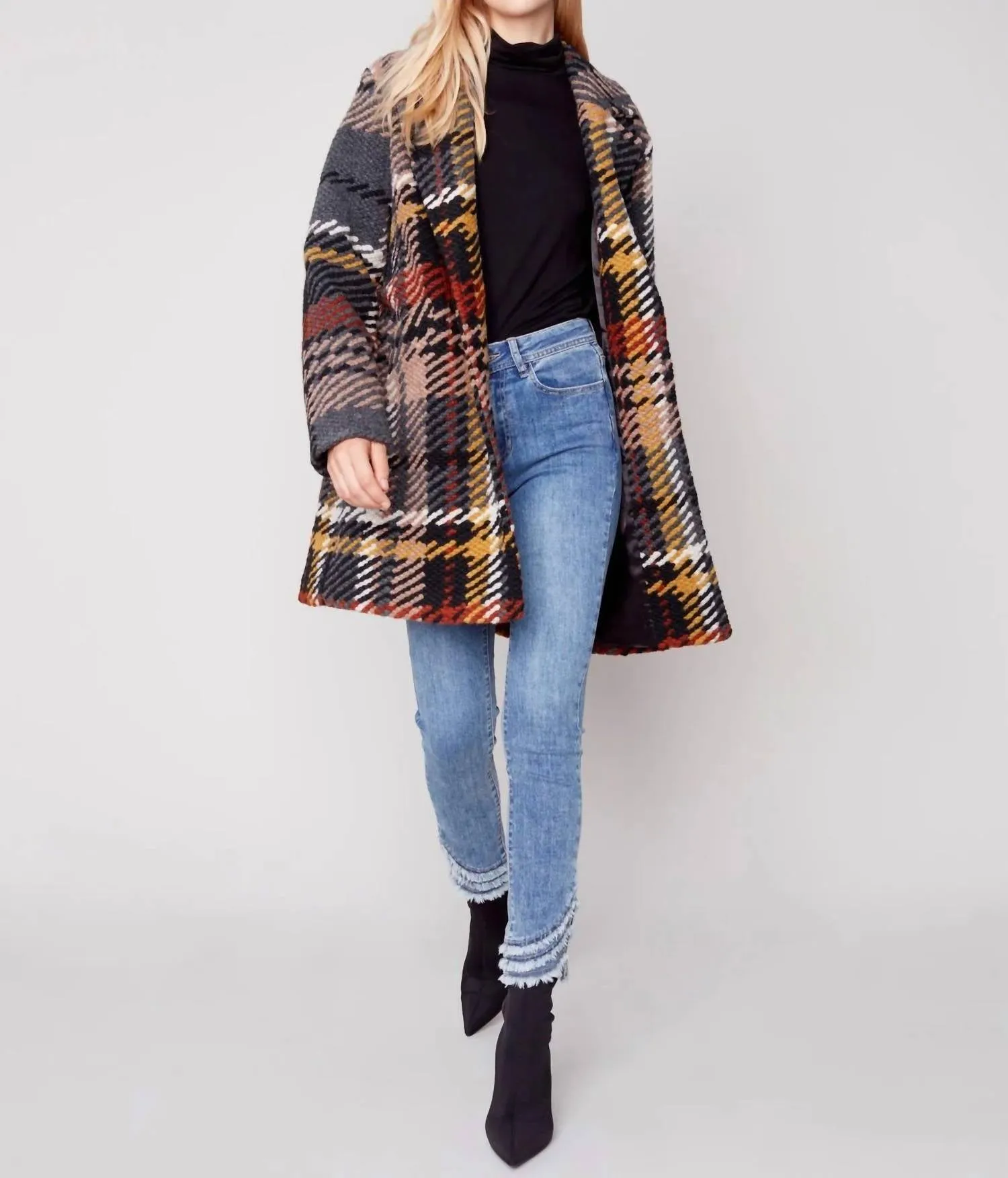 Cora Boucle Knit Coat In Gold/grown