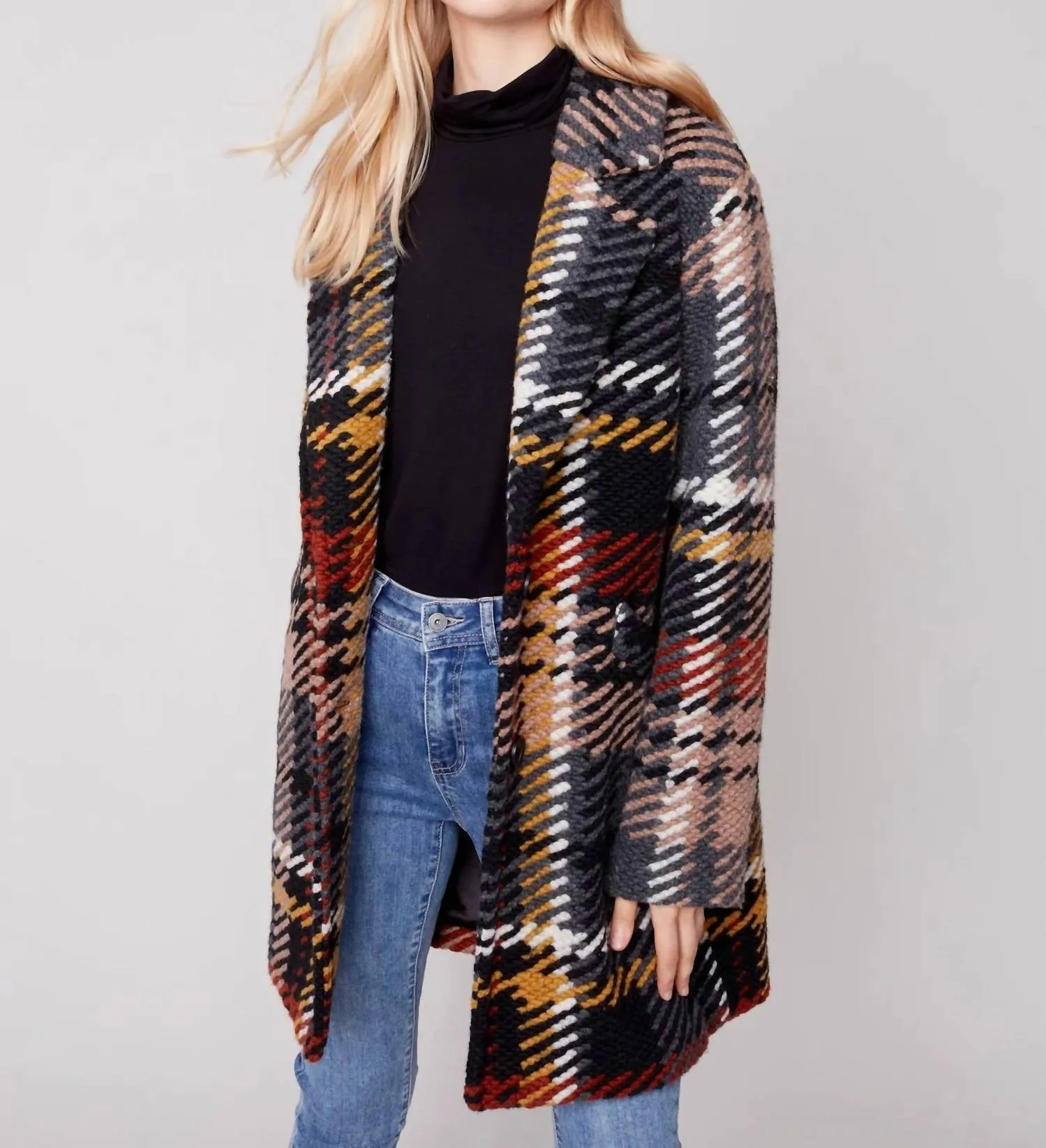 Cora Boucle Knit Coat In Gold/grown