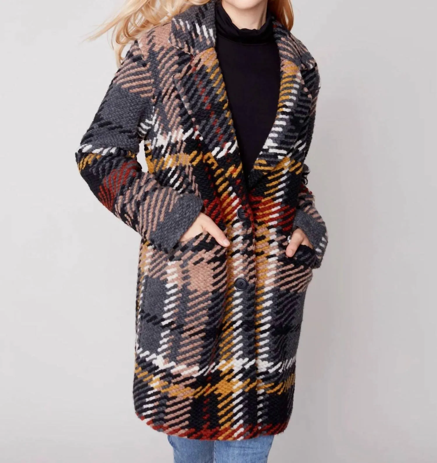 Cora Boucle Knit Coat In Gold/grown
