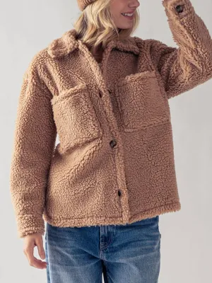 Cozy Sherpa Fleece Jacket In Camel