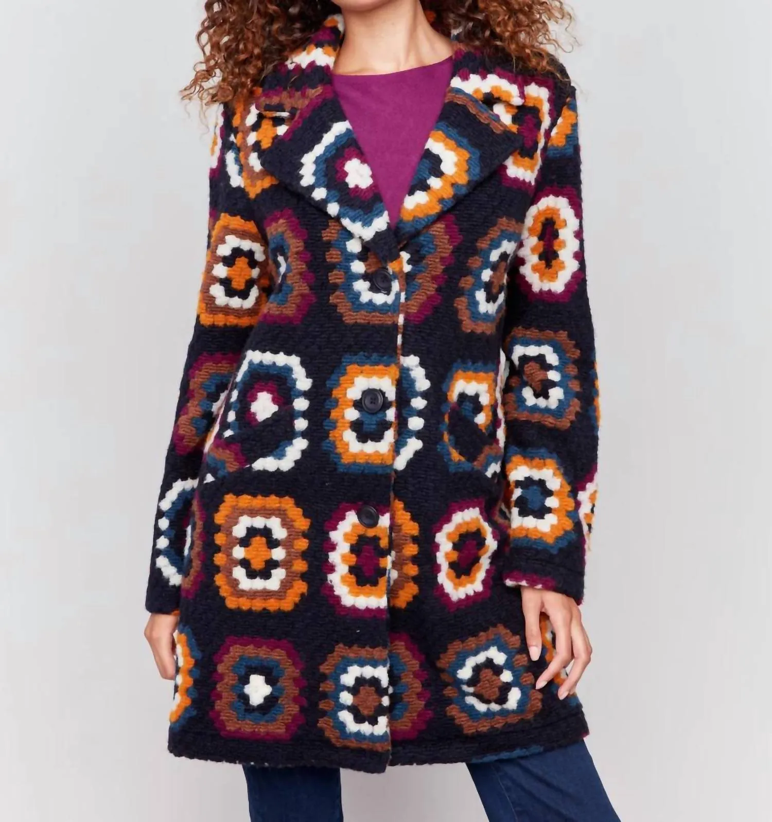 Crochet Coat In Navy