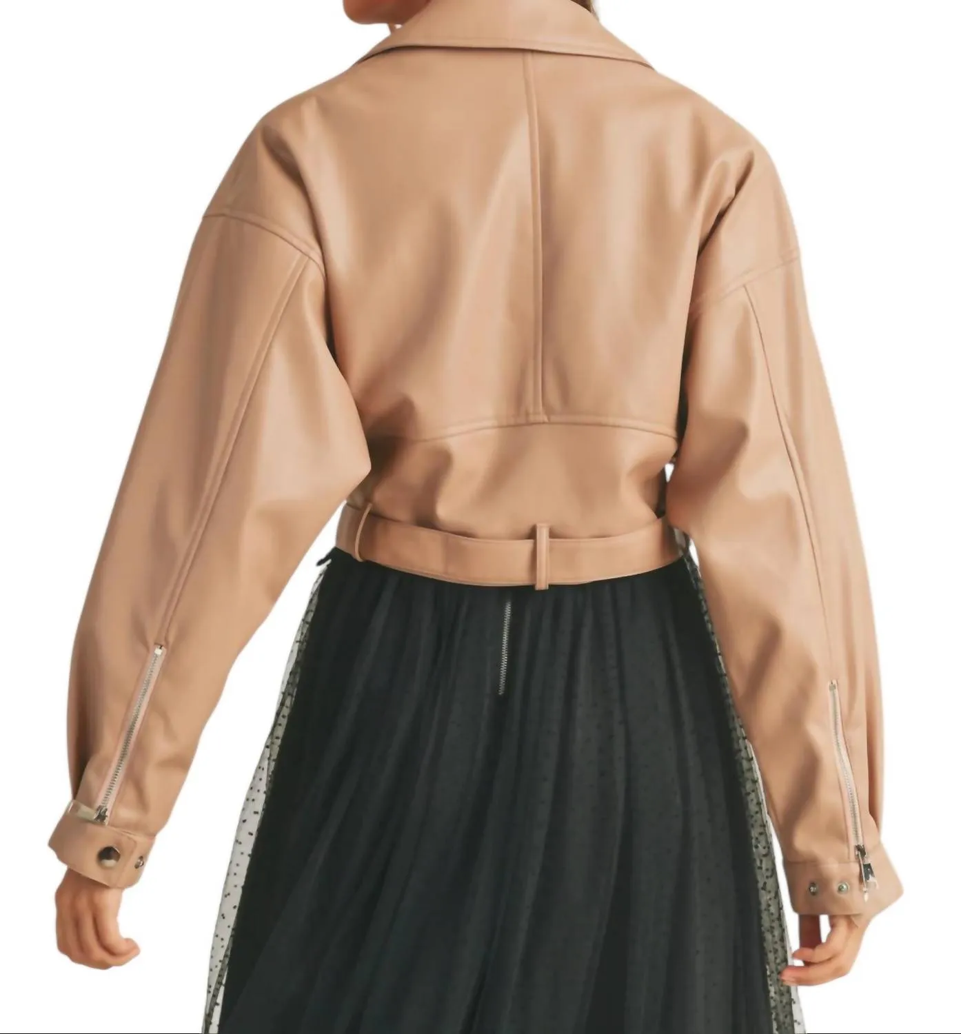 Cropped Faux Leather Moto Jacket In Dark Blush