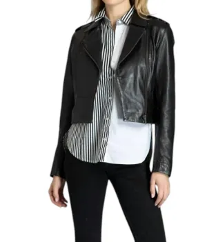Cropped Washed Leather Jacket In Black