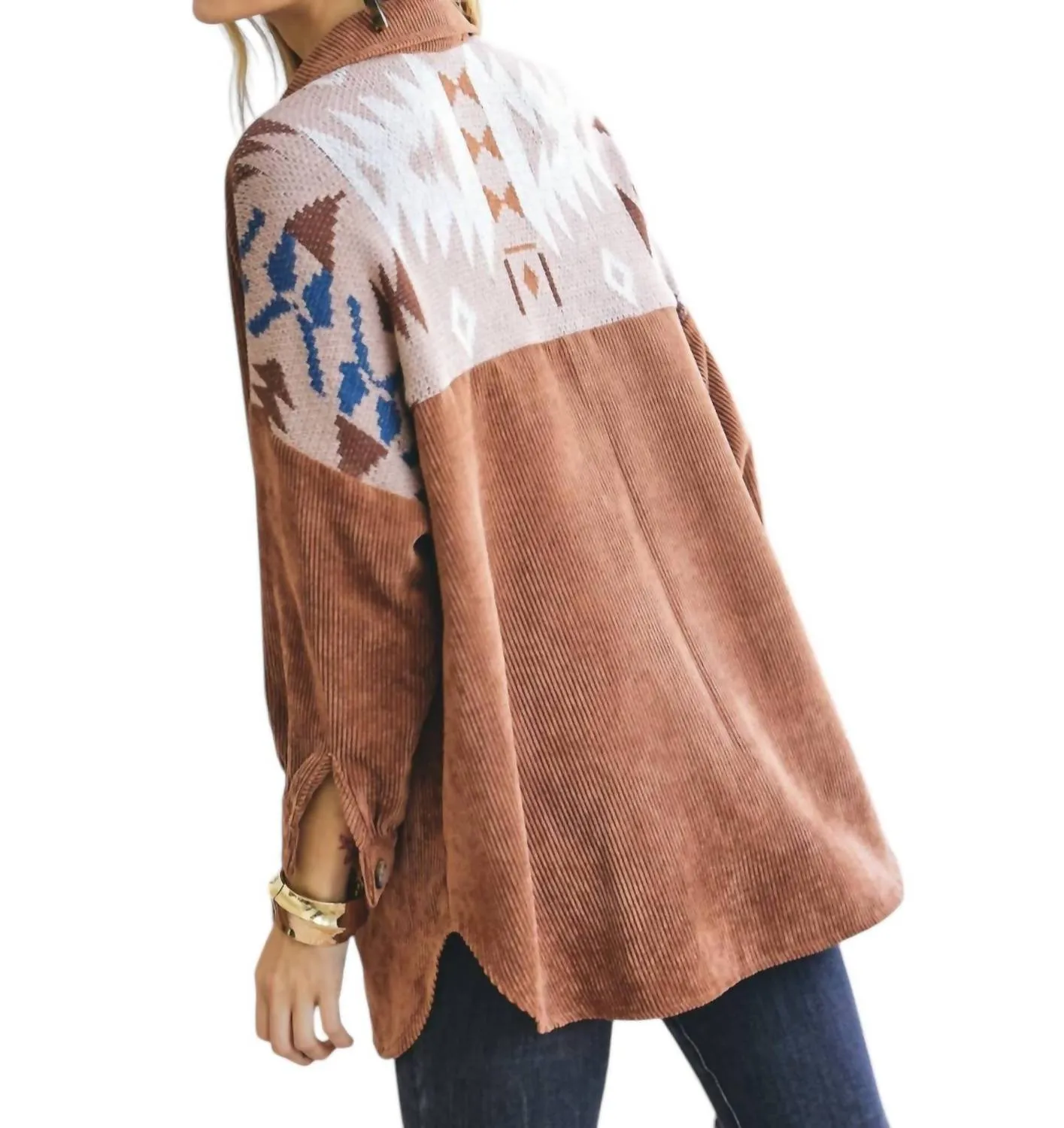 Curvy Aztec Shacket In Mocha