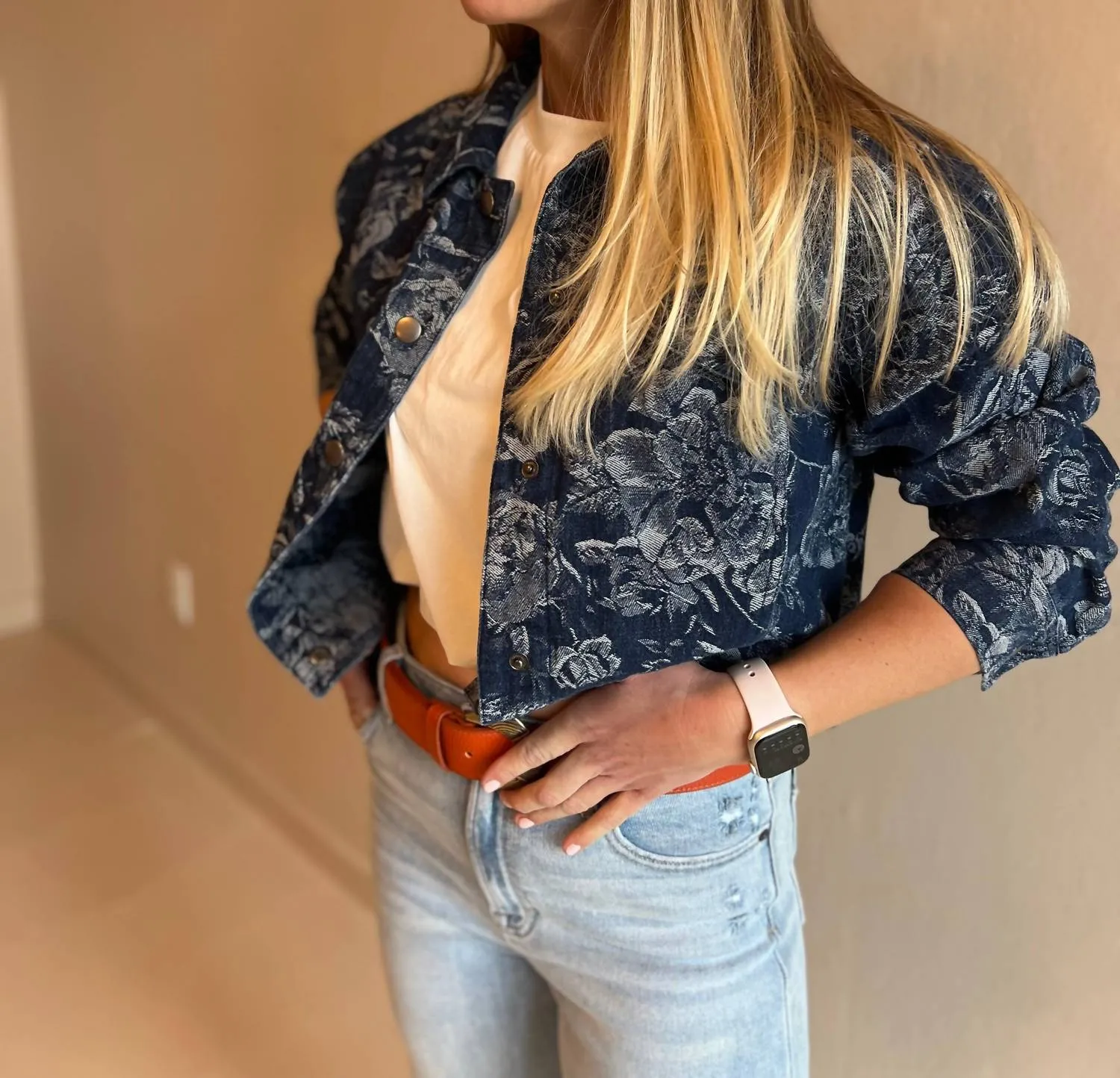 Cypress Floral Denim Jacket In Denim Blue