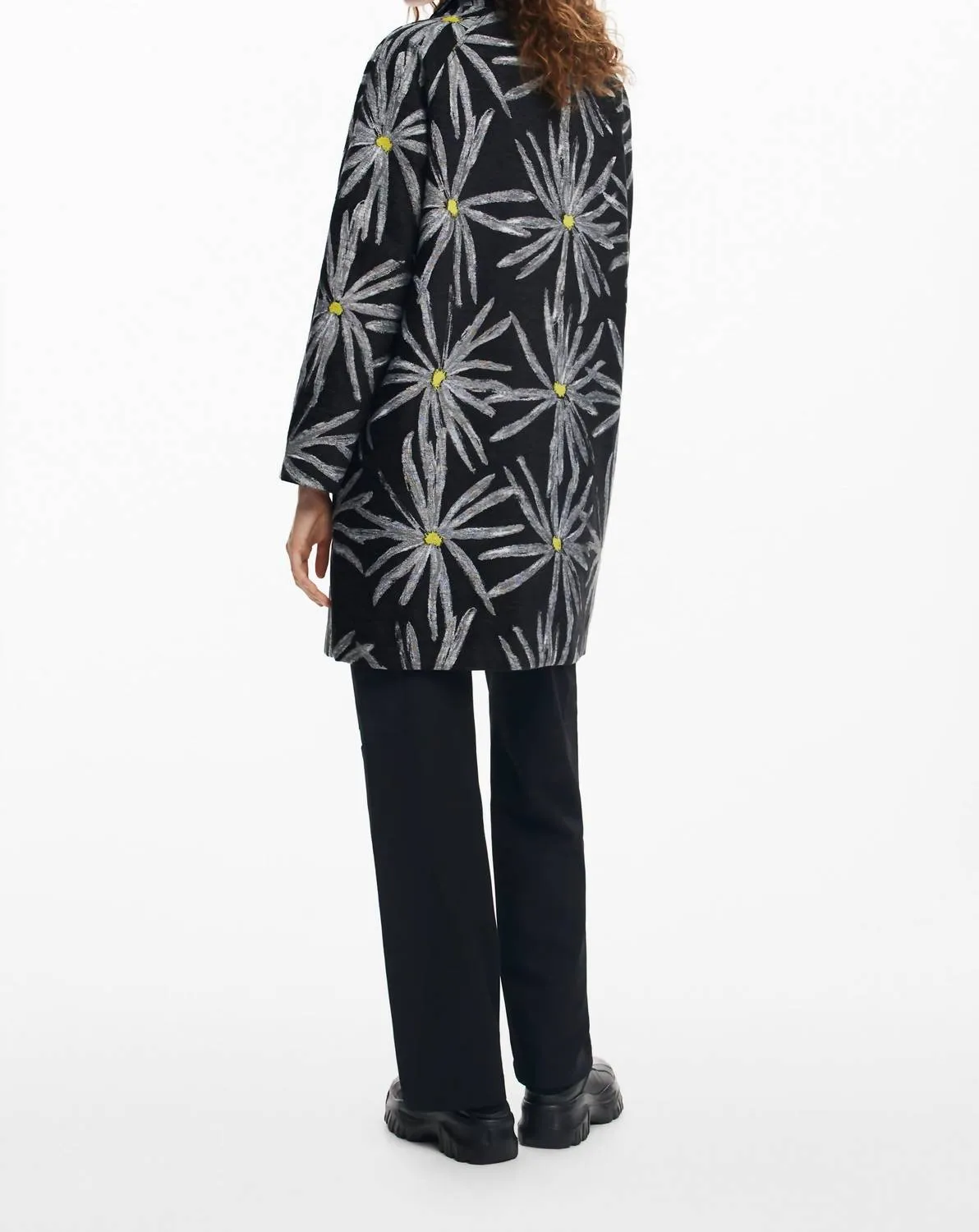 Daisy Print Coat In Black Multi
