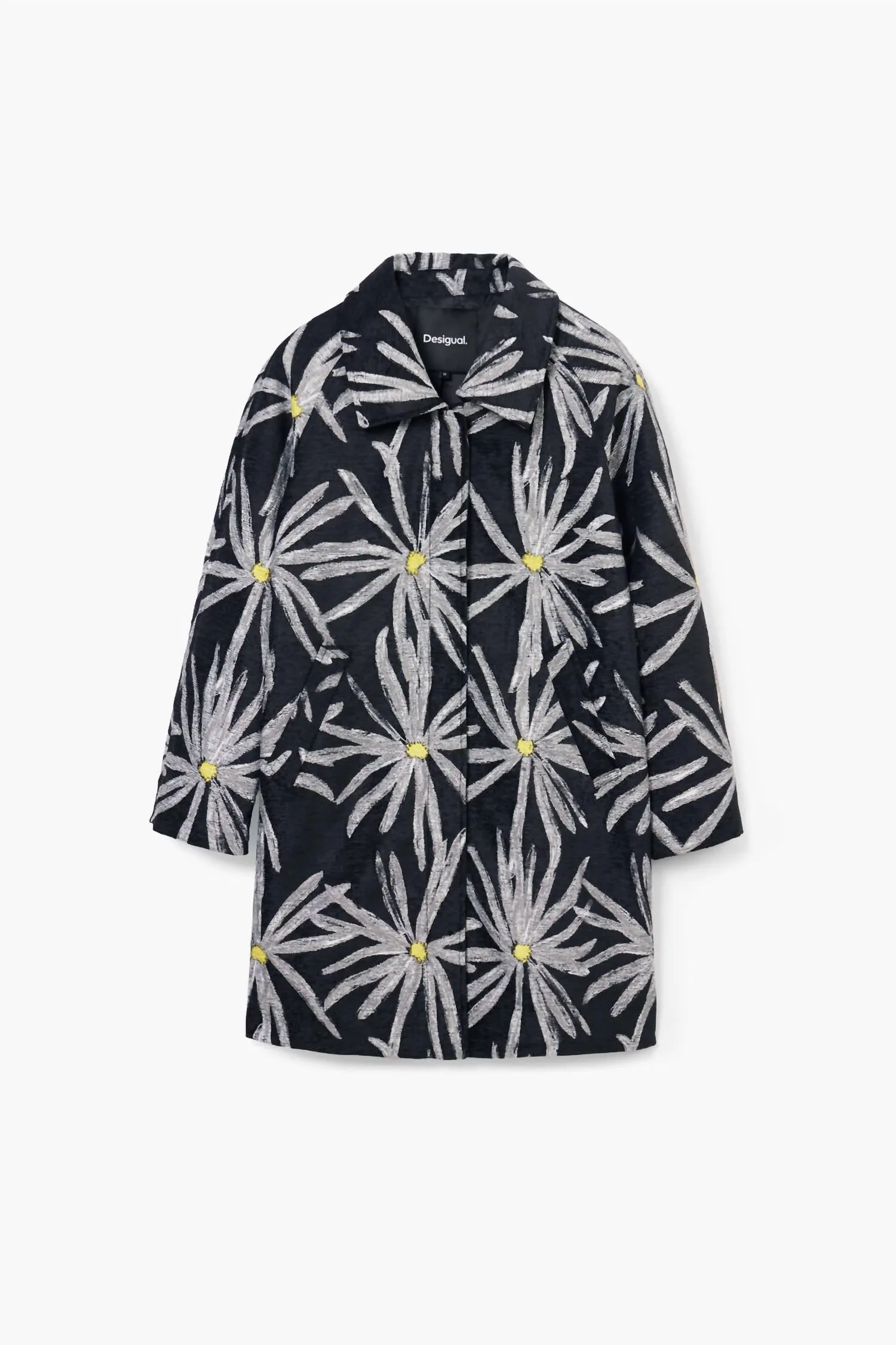 Daisy Print Coat In Black Multi
