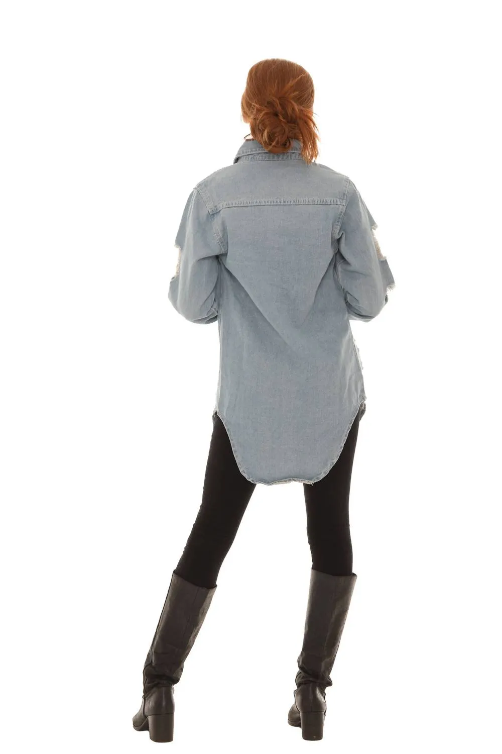 Distressed Denim Jacket In Light Denim