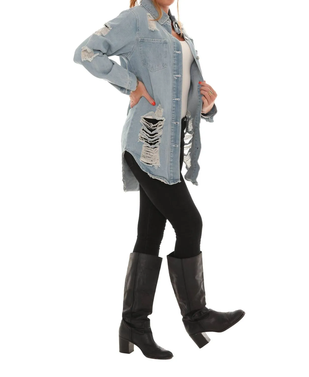 Distressed Denim Jacket In Light Denim