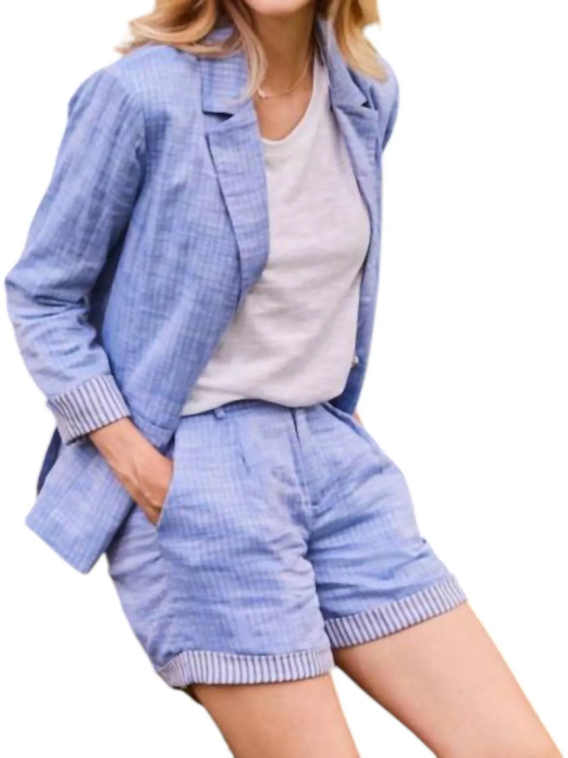 Double Weave Item Jacket In Chambray Stripe