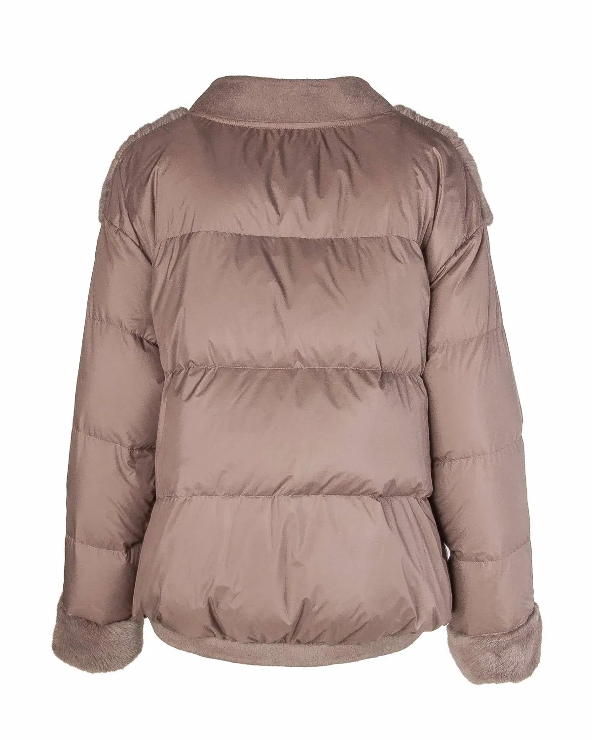 Down Jacket W/ Fur In Taupe
