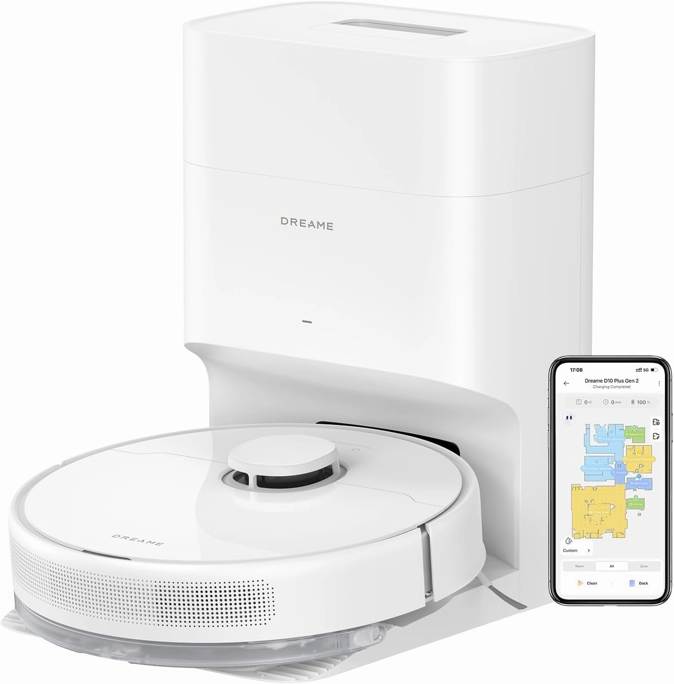 Dreame D10 Plus Gen2 Robot Vacuum, 6000PA, White robot vacuum, handheld vacuum