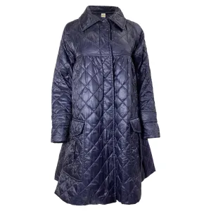 Dries Van Noten Quilted Down Coat in Navy Blue Polyamide