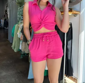 Elastic Waist Short In Pink
