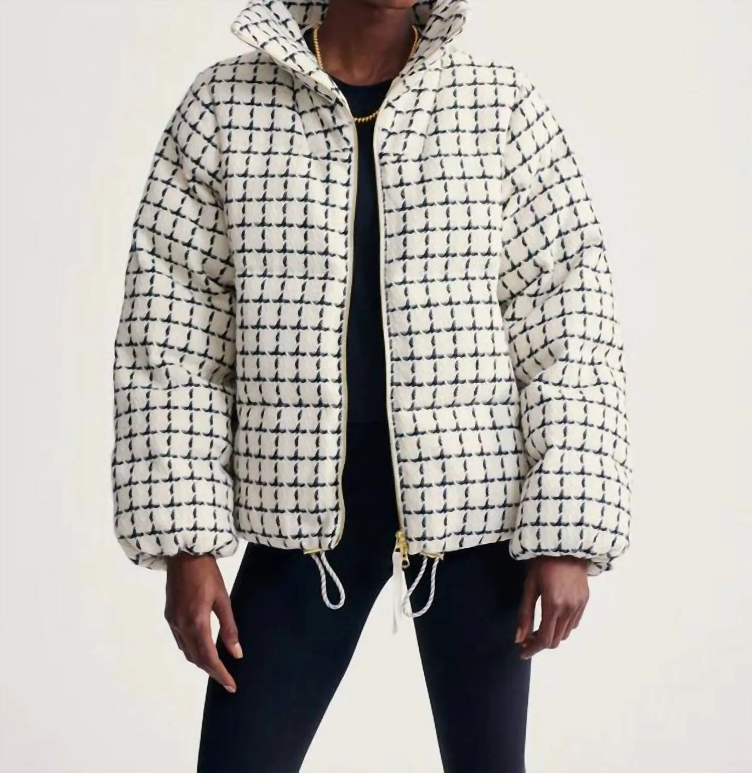 Eugene Check Puffer Jacket In Egret Mono Check