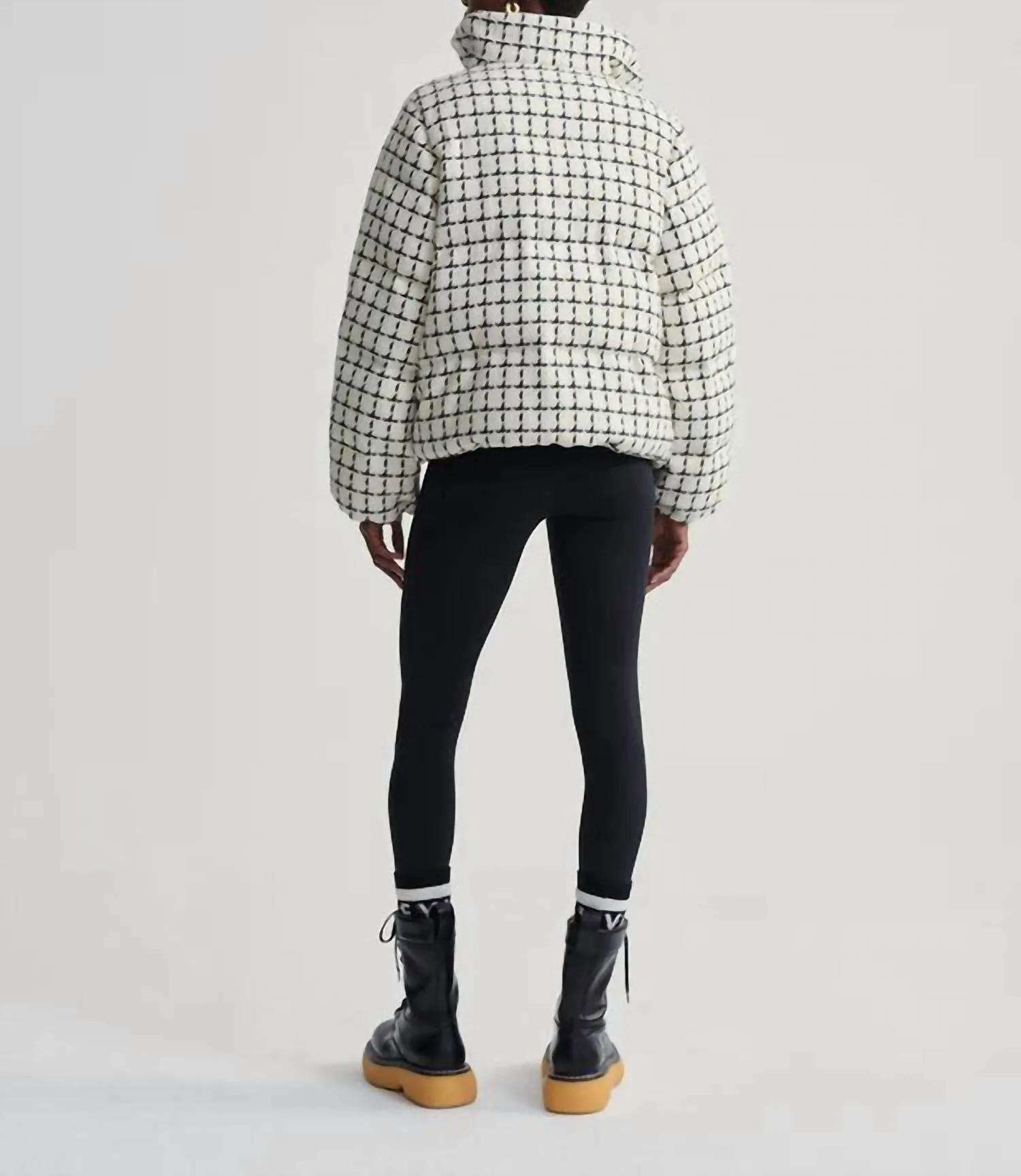 Eugene Check Puffer Jacket In Egret Mono Check
