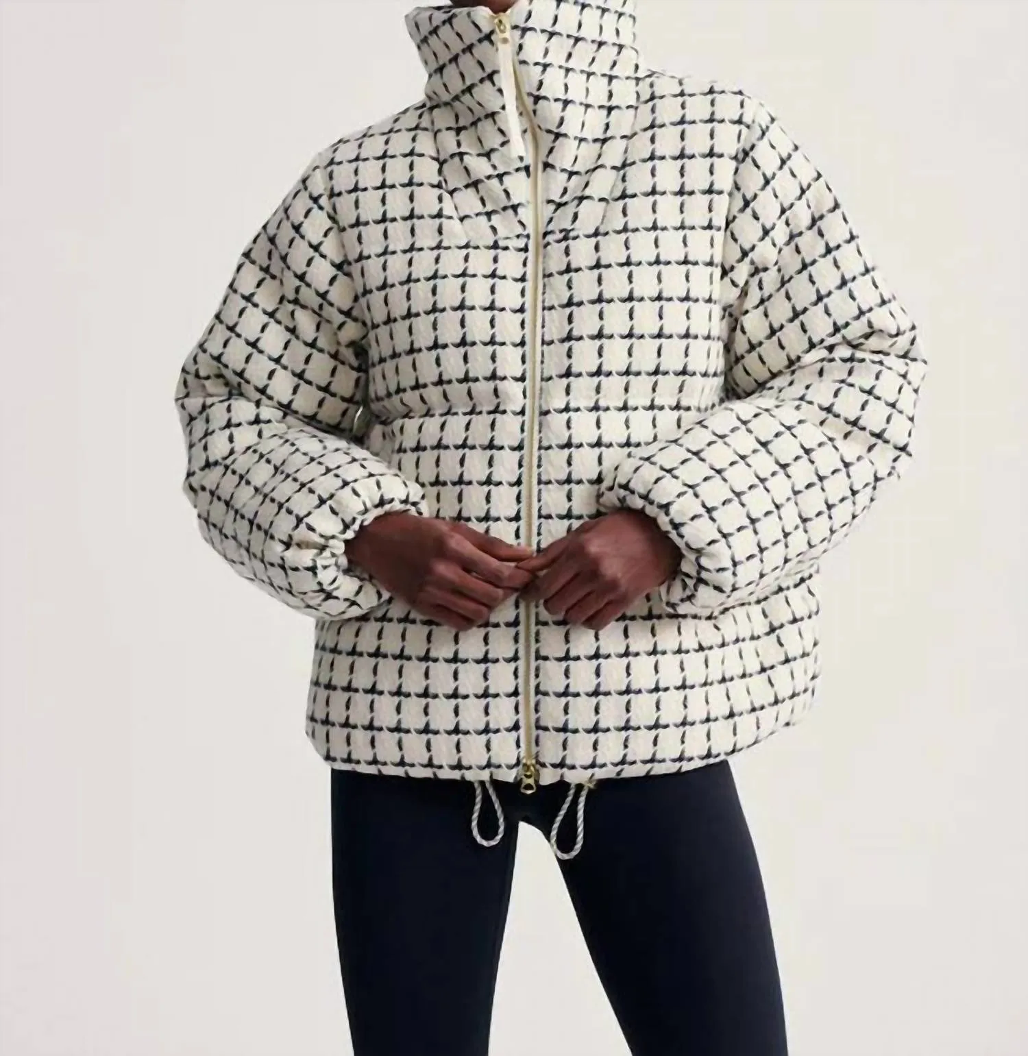 Eugene Check Puffer Jacket In Egret Mono Check