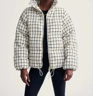 Eugene Check Puffer Jacket In Egret Mono Check