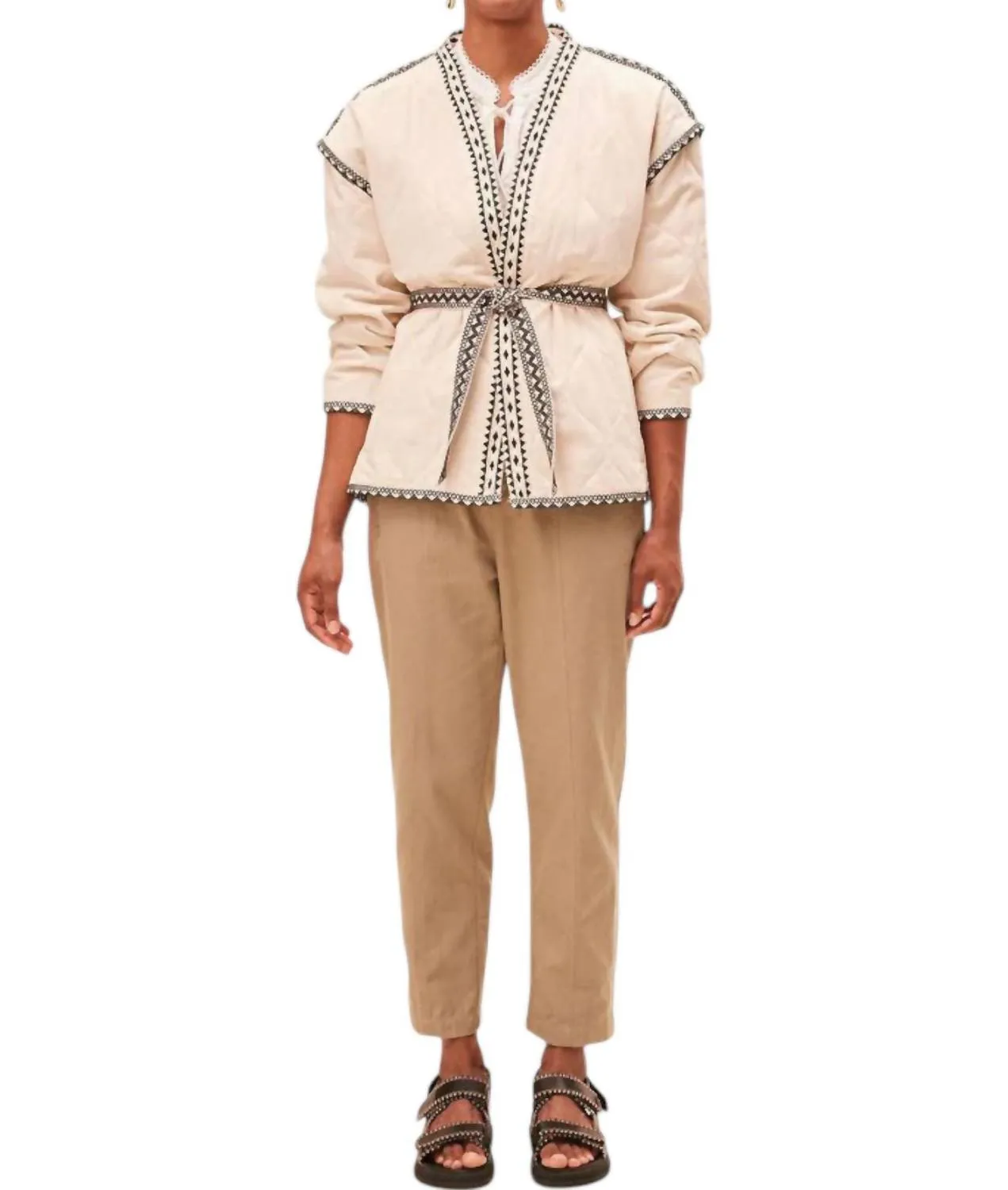 Evan Quilted Coat Jacket In Creme