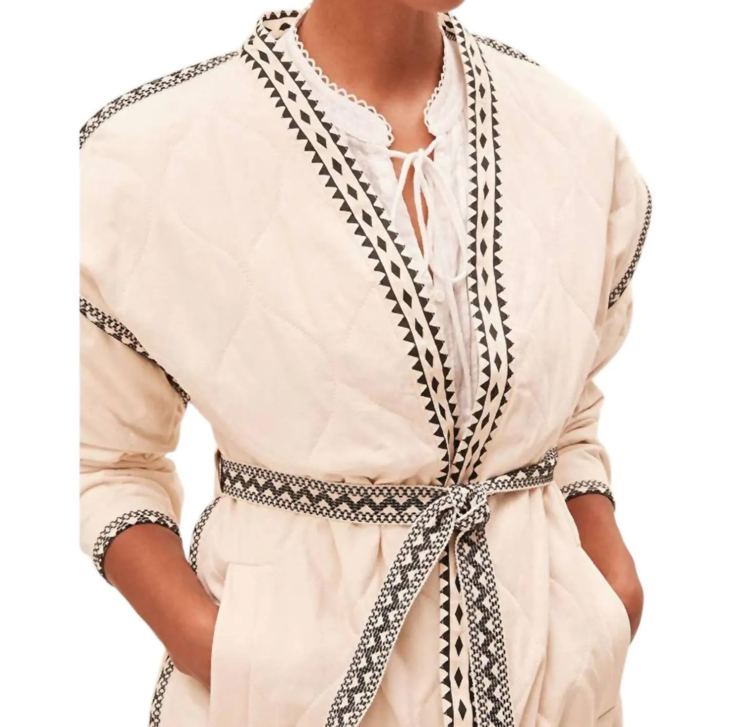 Evan Quilted Coat Jacket In Creme