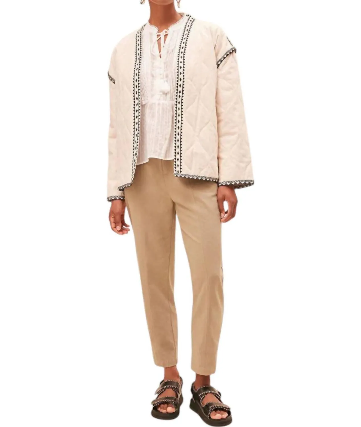 Evan Quilted Coat Jacket In Creme
