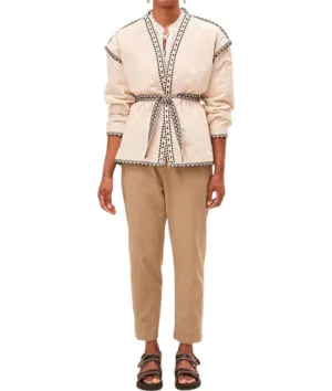 Evan Quilted Coat Jacket In Creme