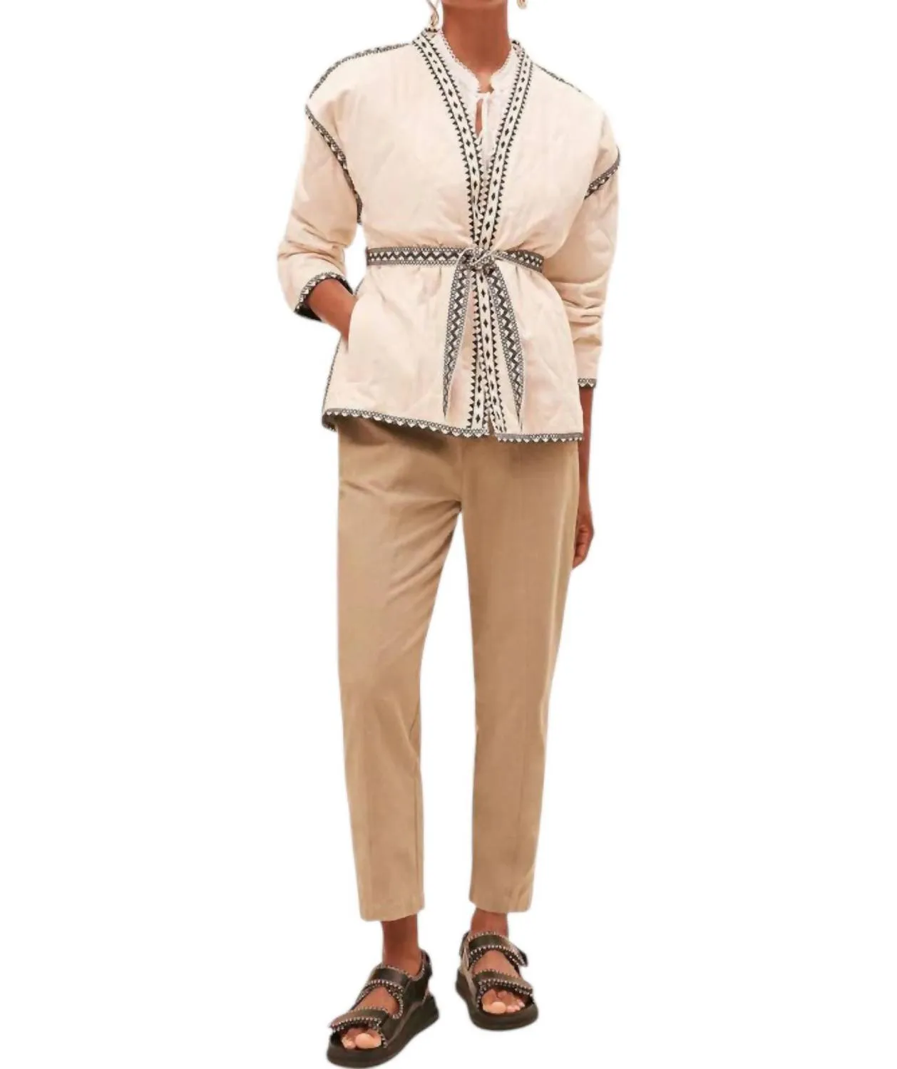 Evan Quilted Coat Jacket In Creme