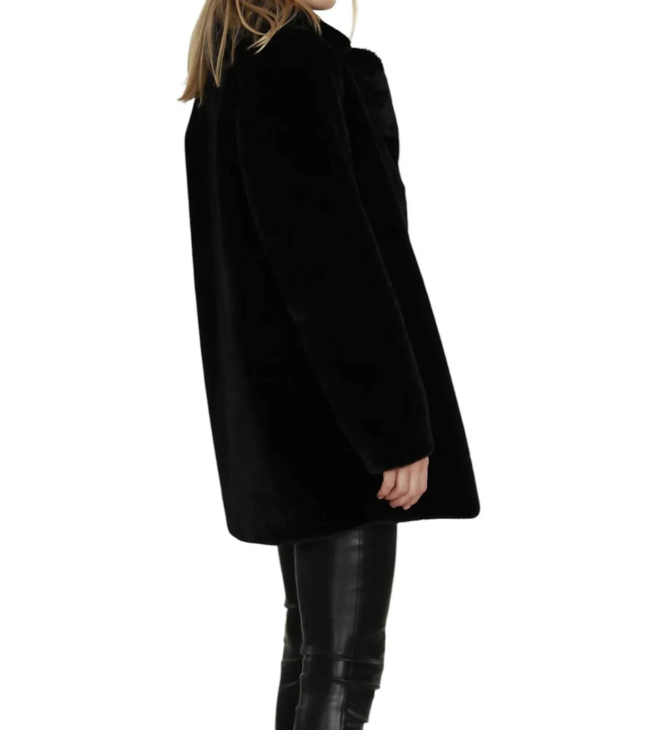 Faux Fur Long Coat In Black