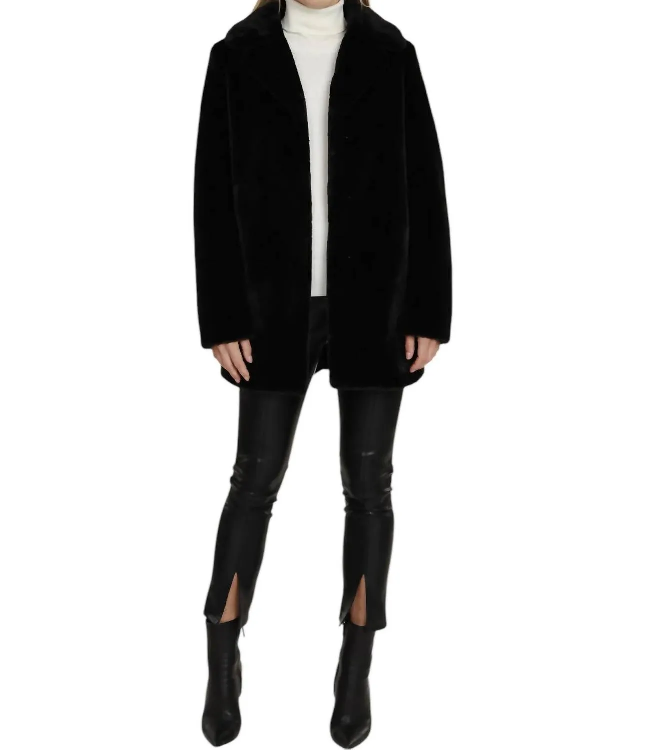 Faux Fur Long Coat In Black