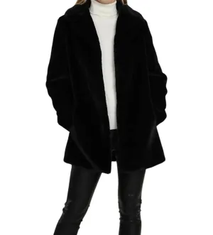 Faux Fur Long Coat In Black