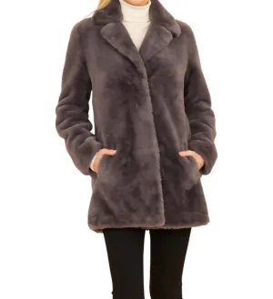 Faux Fur Long Coat In Grey