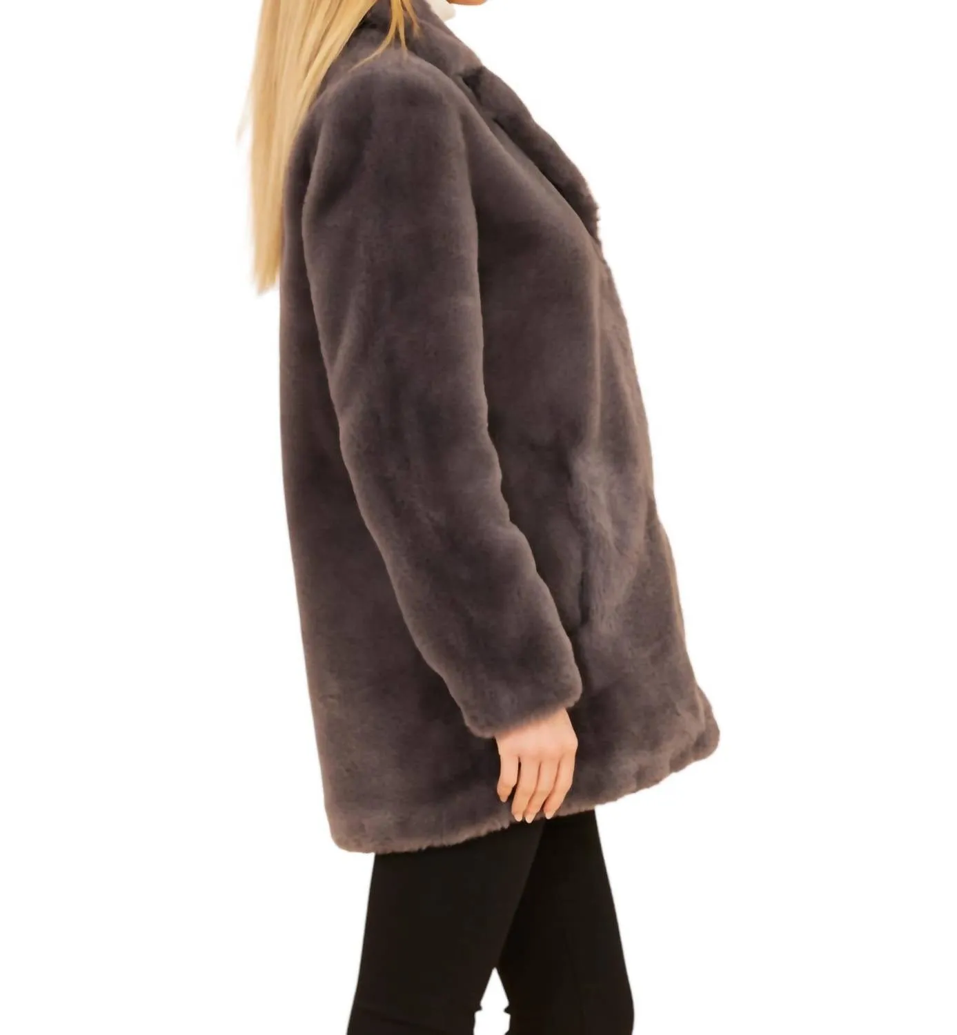 Faux Fur Long Coat In Grey