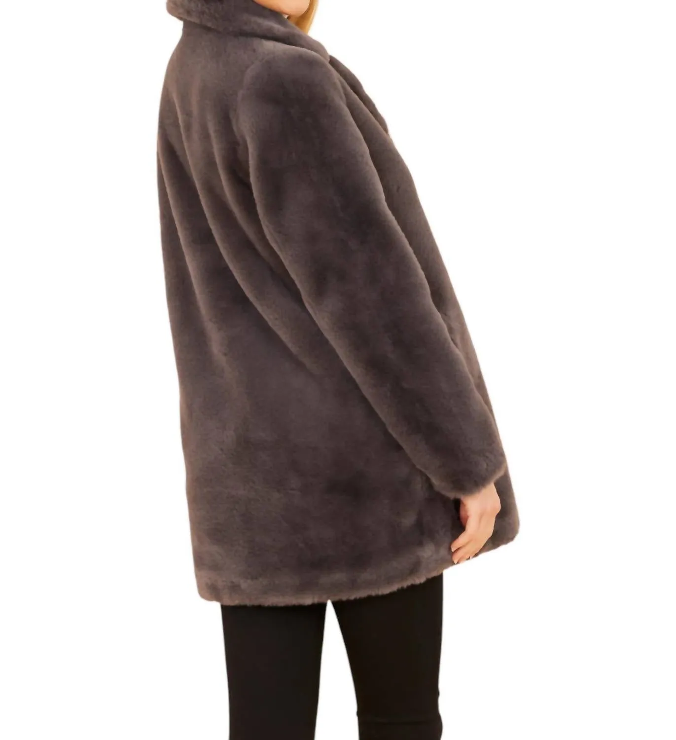 Faux Fur Long Coat In Grey