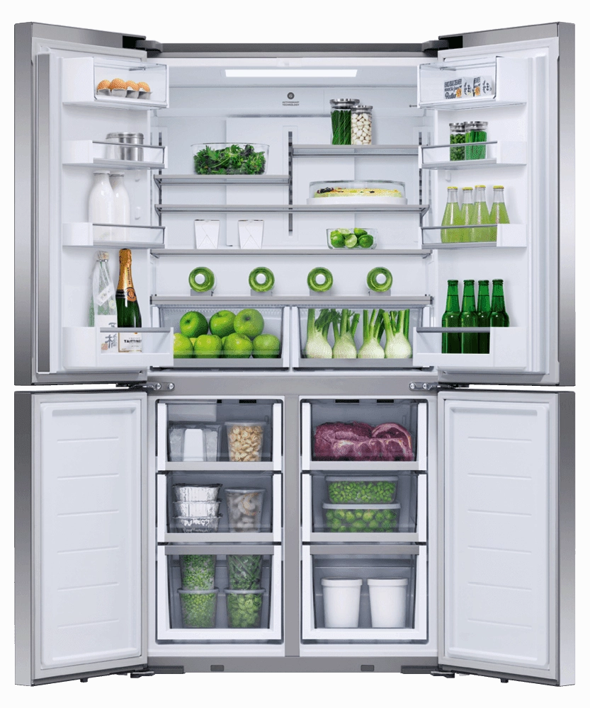 Fisher & Paykel RF203QDUVX1 Freestanding Quad Door Refrigerator Freezer, 36", 18.9 Cu Ft, Ice & Water