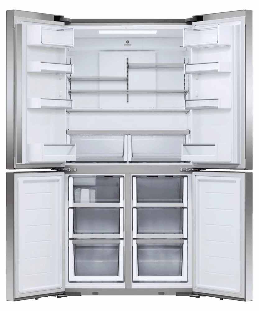Fisher & Paykel RF203QDUVX1 Freestanding Quad Door Refrigerator Freezer, 36", 18.9 Cu Ft, Ice & Water