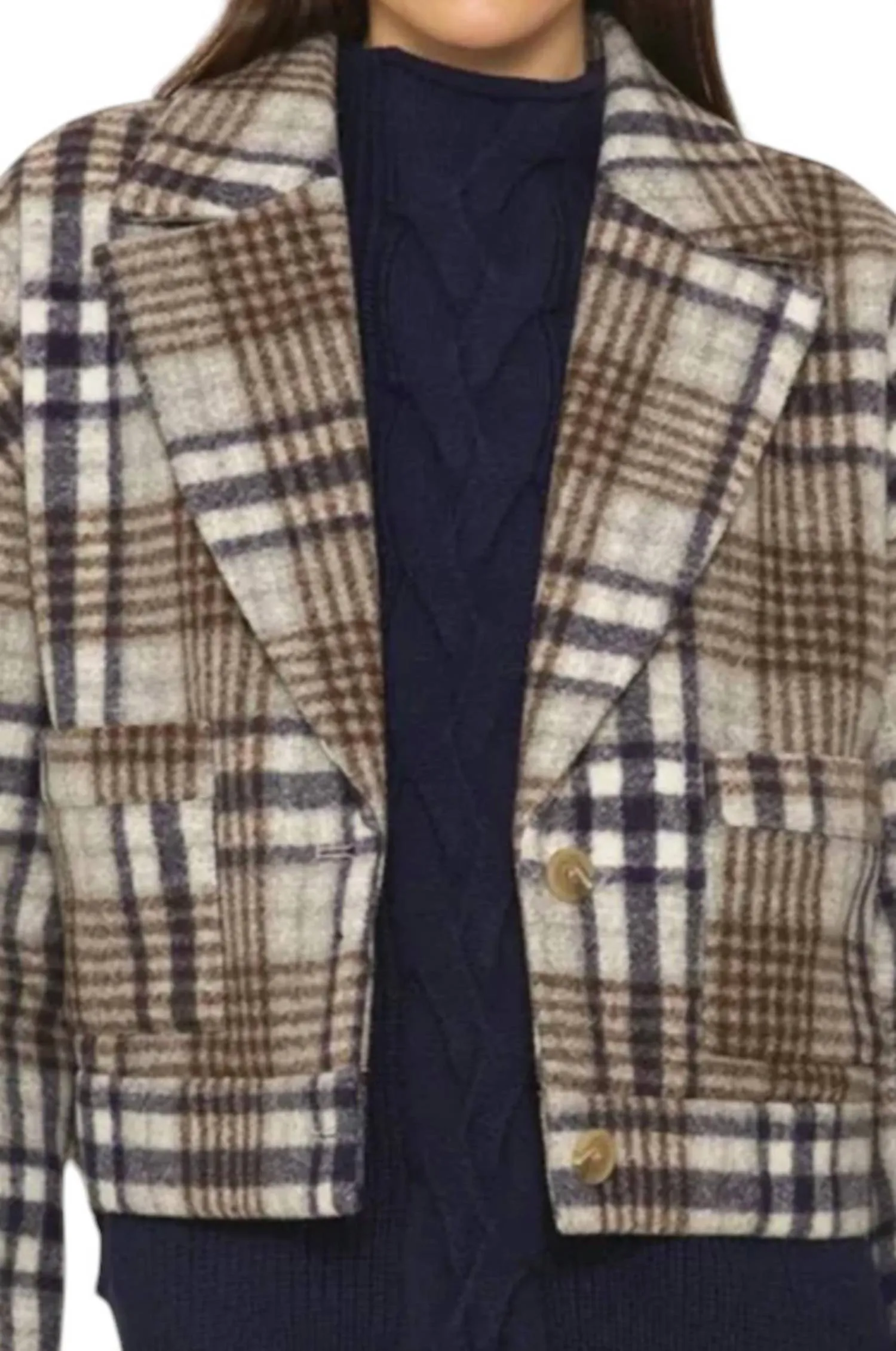 Flora Cropped Jacket In Blue Plaid
