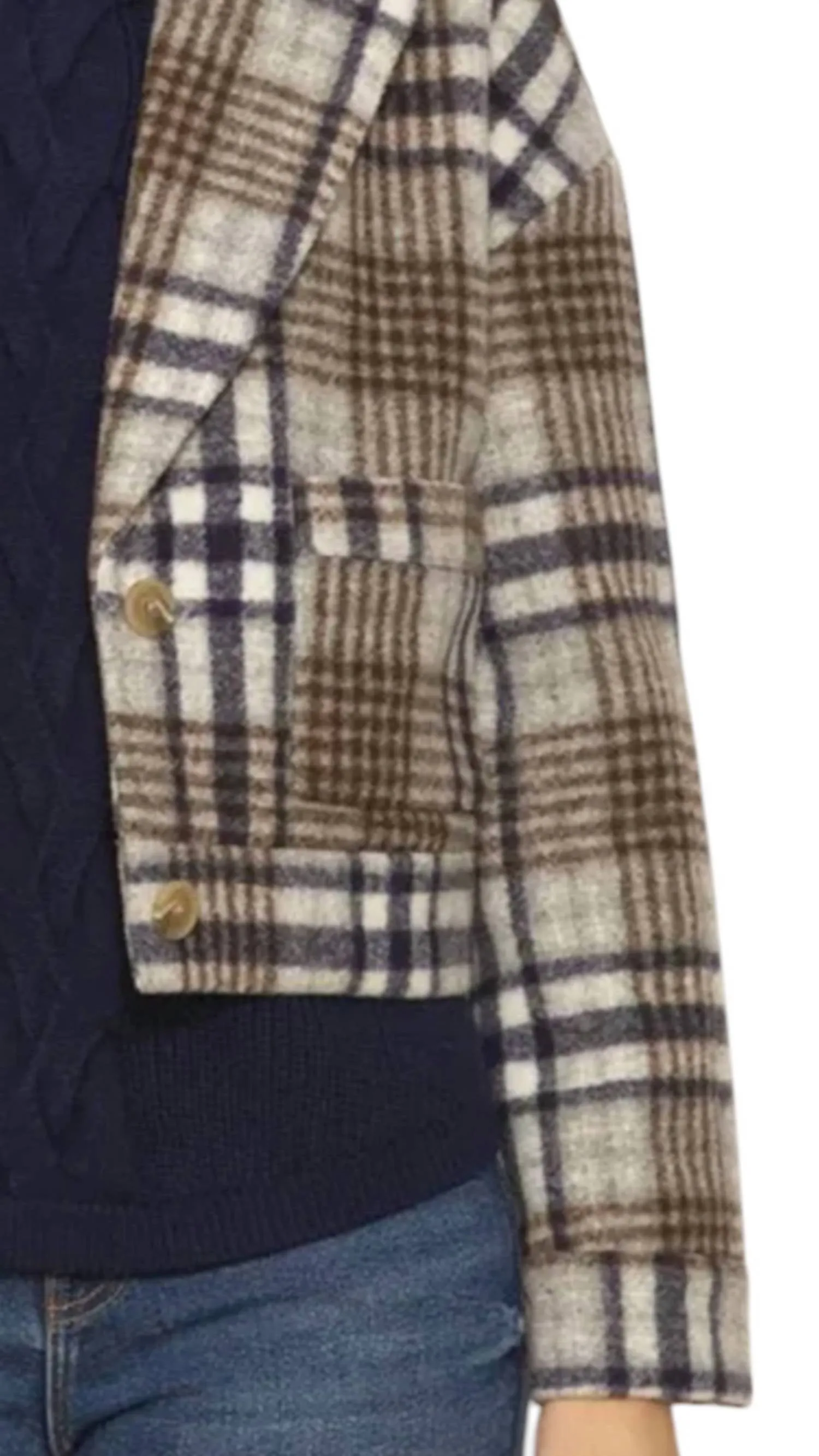 Flora Cropped Jacket In Blue Plaid
