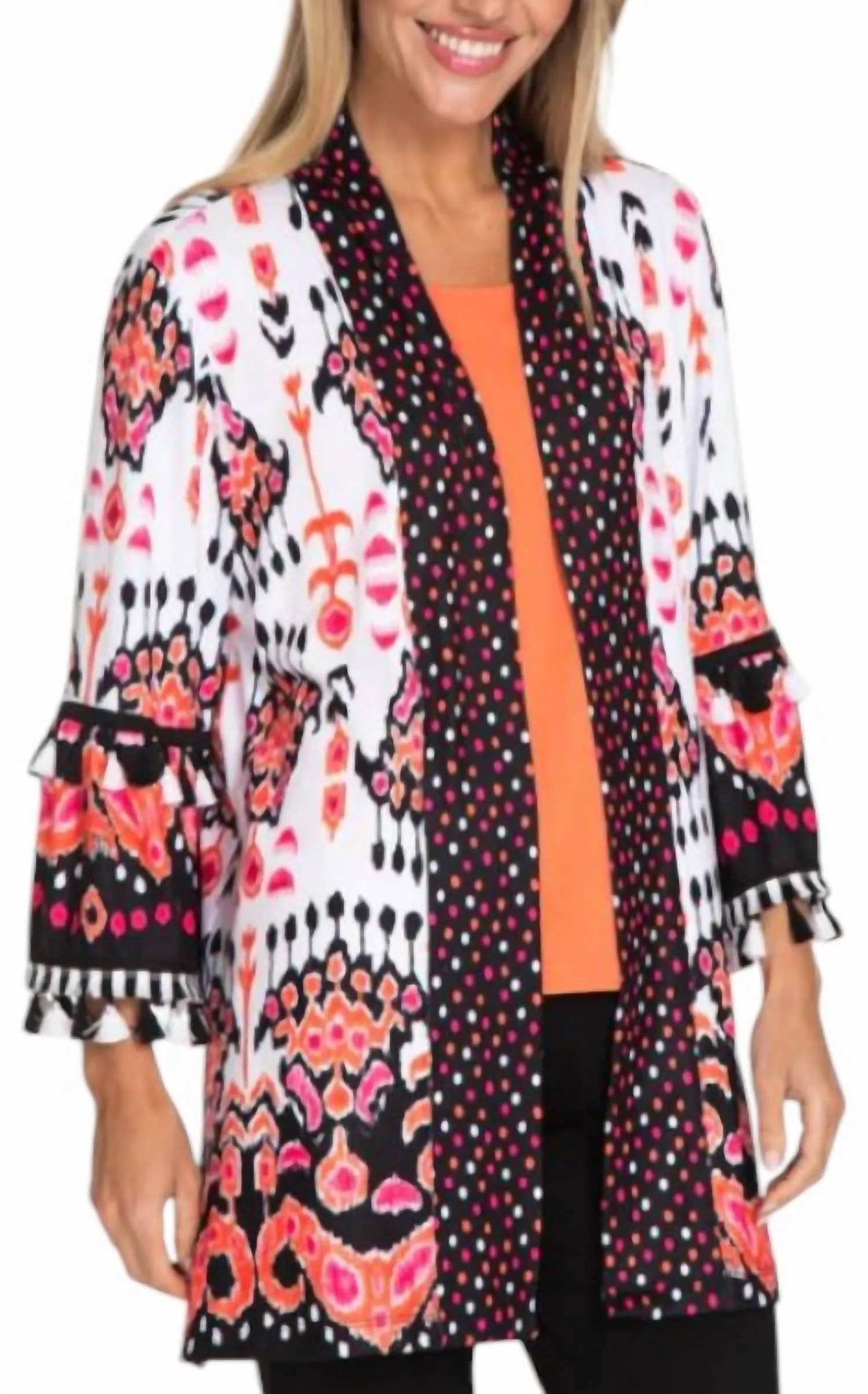 Flounce Sleeve Jacket In Multi Color