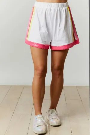 French Terry Short With Sequin Stripe In Off White