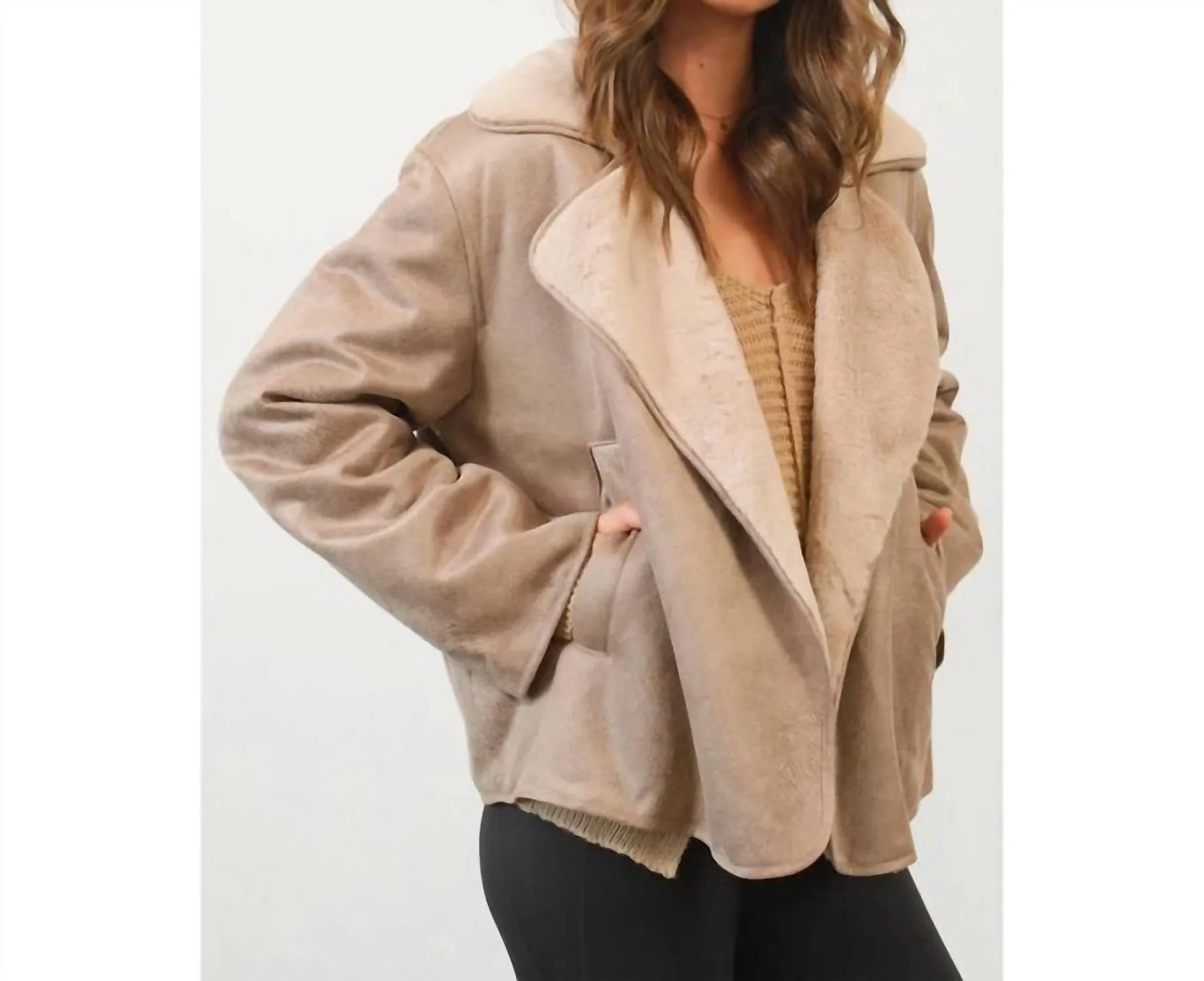 Fur Suede Jacket In Beige