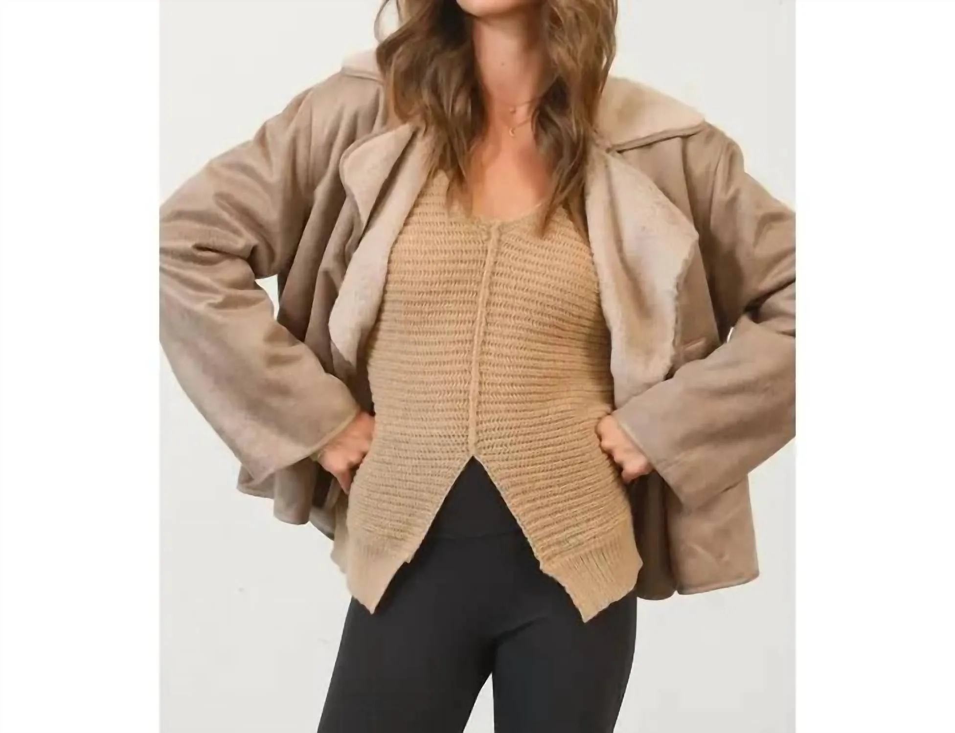 Fur Suede Jacket In Beige